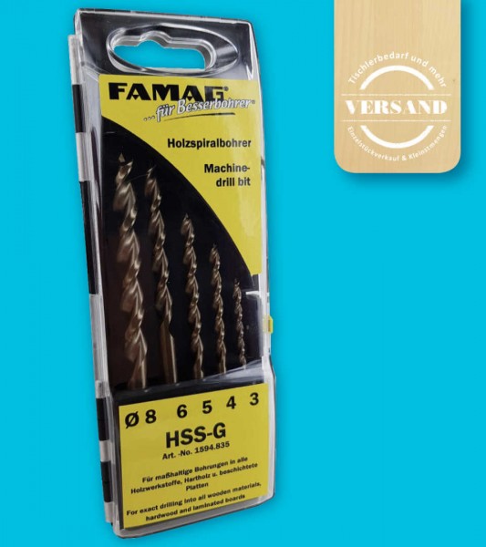 5-teiliger Premium Holzspiralbohrersatz von FAMAG, Ø 3/4/5/6/8 mm